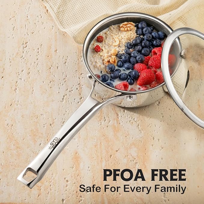 Sauce pan with lid,1.5 Quart Hybrid Nonstick Sauce pans set, Stainless Steel cookware,non stick Pots PFOA Free,Works on Induction,Ceramic and Gas Cooktops - Image 3