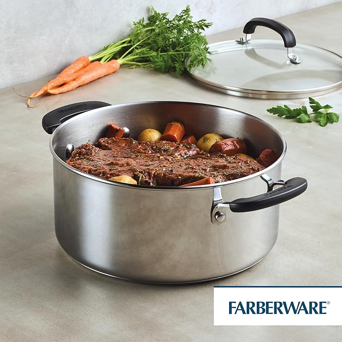 Farberware Brilliance Stainless Steel Dutch Oven/Casserole Pan with Glass Lid, 5 Quart, Dishwasher Safe and Induction Ready, Compatible with All Cooktops, Stainless Steel - Image 8
