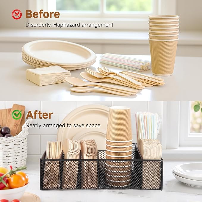 Utensil Caddy for Party - Paper Plate Holder ,Silverware Caddy Utensil Holder Paper plate Organizer with 6 Compartments for Party, Camping, Picnic - Image 6
