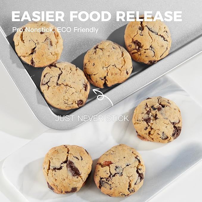 HONGBAKE Cookie Sheet, Baking Sheet Set, Nonstick Oven Pan with Wider Grips,3 Pack, Avoid Too Much Browning -Noble Silver - Image 5