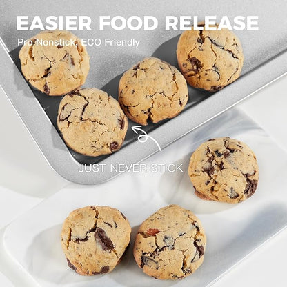 HONGBAKE Cookie Sheet, Baking Sheet Set, Nonstick Oven Pan with Wider Grips,3 Pack, Avoid Too Much Browning -Noble Silver - Image 5
