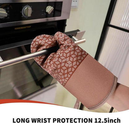Oven Mitts And Pot Holders Set 6Pcs,Kitchen Oven Glove,High Heat Resistant 500°F Large Size Oven Mits And Potholders With Soft Cotton Lining And Non-Slip Silicone Surface For Cooking (Brown) - Image 4