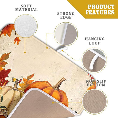 Happy Thanksgiving Day Harvest Dish Drying Mat for Kitchen Counter,Sunflower Maple Leaves Pumpkin Drying Mat 16 x 18 Inch with Absorbent Reversible Microfiber Dish Drying Pad for Coffee Bar - Image 4