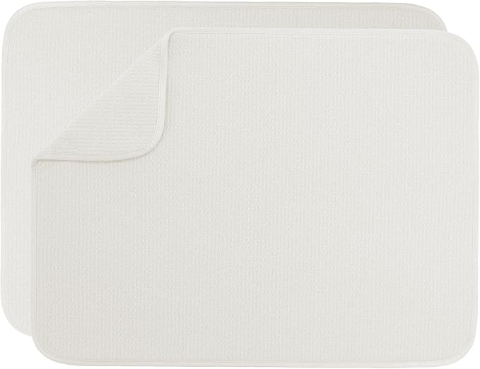 S&T INC. Dish Drying Mat XL 2 Pack, 18” x 24”, Absorbent Microfiber Kitchen Counter Mat, Dish Drying Pad for Dishes, Utensils, Pots and Pans, Extra Large, Cream by STINC