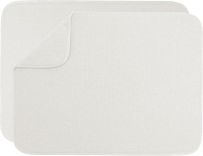 S&T INC. Dish Drying Mat XL 2 Pack, 18” x 24”, Absorbent Microfiber Kitchen Counter Mat, Dish Drying Pad for Dishes, Utensils, Pots and Pans, Extra Large, Cream by STINC
