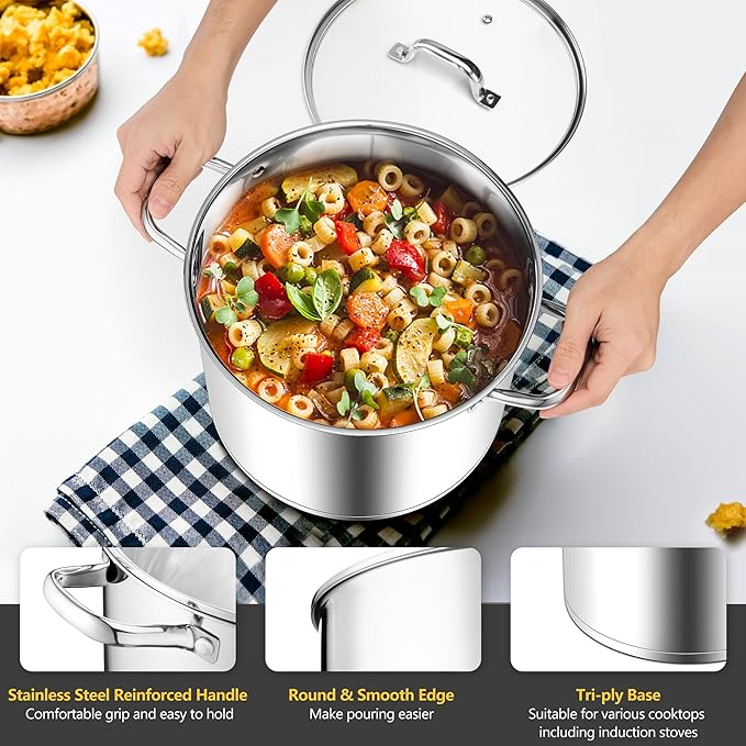 Stainless Steel Stock Pot, Homikit 24 Quart Large Stockpot Soup Pot with Lid, Tri-ply Bottom Cookware for Induction Gas Various Stovetops, Seafood Sauce Canning Cooking Pot for Large Group and Events - Image 8