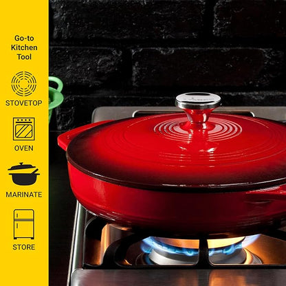 Lodge Essential Enamel Braiser - Refrigerator- & Oven-Safe up to 500° F - Heat-Retaining, Induction-Safe & PFAS-Free Enamel Cookware - 3.5 Quart, Island Spice Red - Image 3