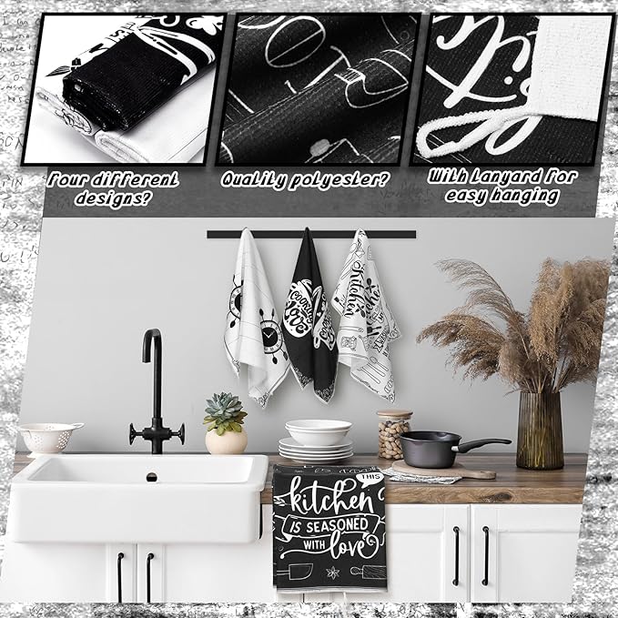 Leinuosen 8 Pcs Cooking Kitchen Decor Accessories Set Farmhouse Towels Oven Mitts Pot Holders Dishcloths Set Kitchen Decorative Absorbent Gloves Potholders for Chef Baking Cooking - Image 5