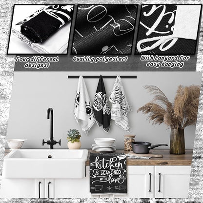Leinuosen 8 Pcs Cooking Kitchen Decor Accessories Set Farmhouse Towels Oven Mitts Pot Holders Dishcloths Set Kitchen Decorative Absorbent Gloves Potholders for Chef Baking Cooking - Image 5