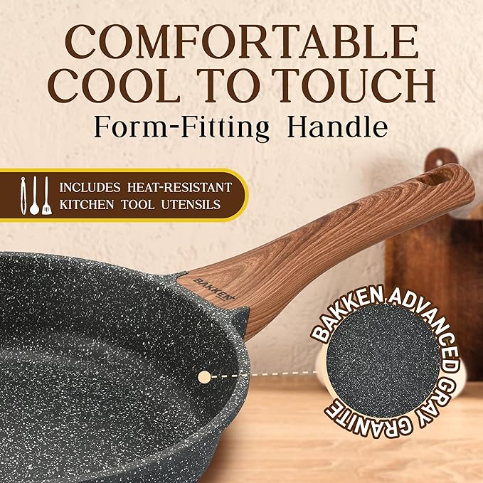 Bakken-Swiss 14-Piece Kitchen Cookware Set – Granite Non-Stick – Eco-Friendly – PFOA, PFOS, and PTFE Free for All Stoves & Oven-Safe - Marble coatin - Image 5