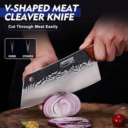 Topfeel Butcher Knife Set 5PCS, Hand Forged Kitchen Knives Set Serbian Chef Knife Set, Meat Cleaver Boning Carving Knives Set for Home、Camping、BBQ - Image 3
