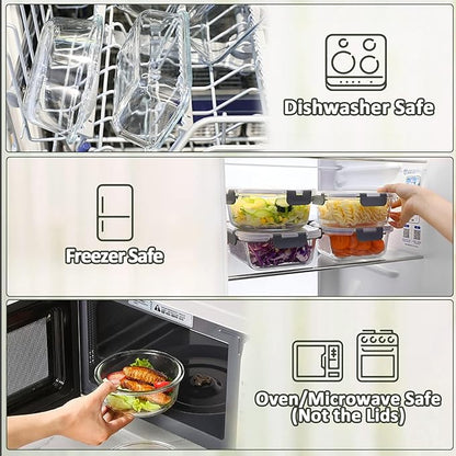 M MCIRCO 24-Piece Glass Food Storage Containers with Upgraded Snap Locking Lids,Glass Meal Prep Containers Set - Airtight Lunch Containers, Microwave, Oven, Freezer and Dishwasher - Image 4