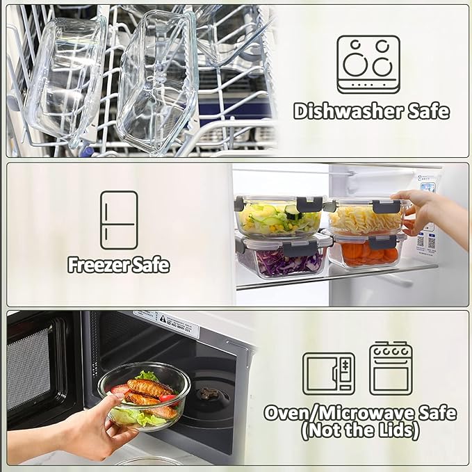 M MCIRCO 30 Pieces Glass Food Storage Containers with Snap Locking Lids,Glass Meal Prep Containers Set - Airtight Lunch Containers, Microwave, Oven, Freezer and Dishwasher - Image 4