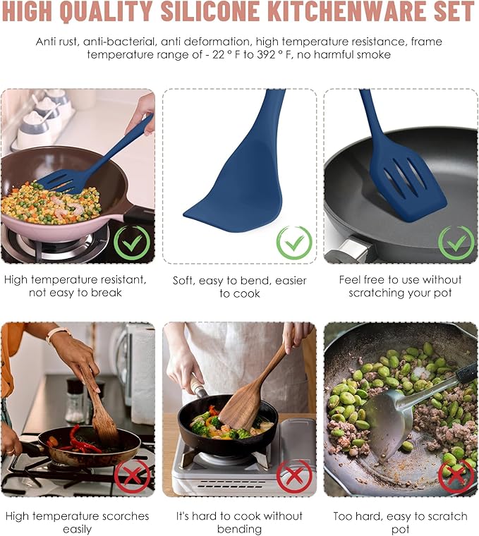 Kitchen Utensils Set-12 Pieces Silicone Cooking Utensils Set (Dishwasher Safe) 392°F Heat Resistant Spatula Set,Kitchen Utensil Set for Nonstick Cookware,Best Kitchen Tools with Holder - Image 3
