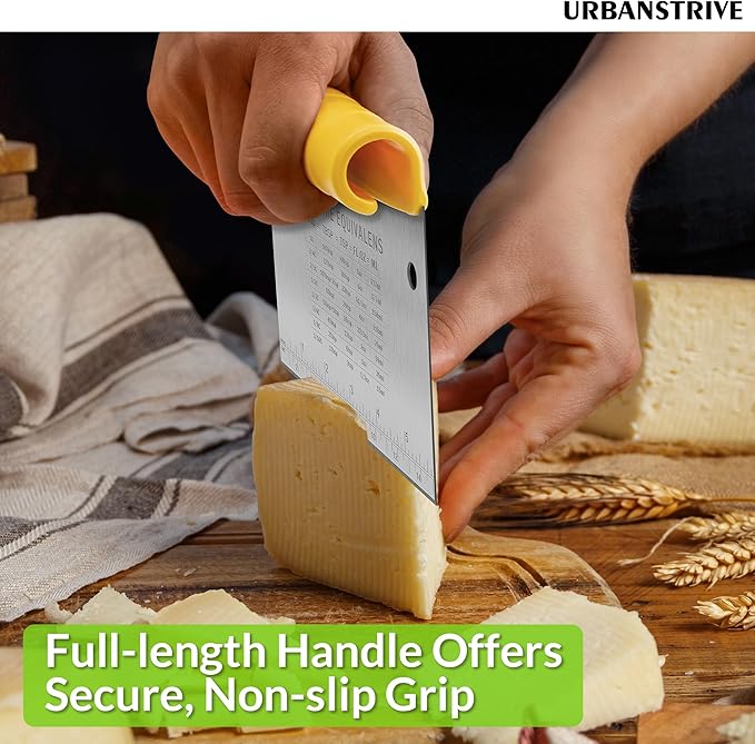 Urbanstrive Bench Scraper for Baking, Stainless Steel Dough Cutter and Scraper Tool Kitchen, Kitchen Scraper Food Scraper Tool Pizza Cutter Food Chopper, Multi-Purpose Kitchen Gadgets, Yellow - Image 4
