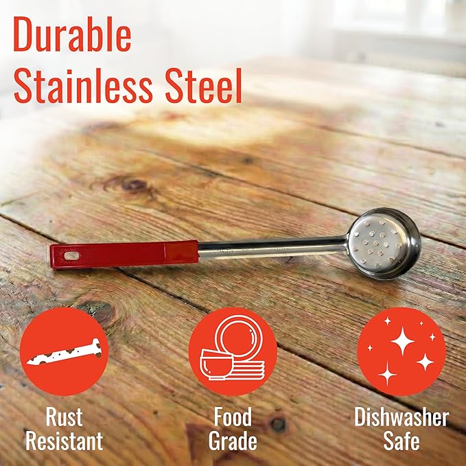 2 Ounce Slotted Stainless Steel Portion Control Ladle Spoon for Measuring and Serving; Commercial Grade Serving Scoops [Pack of 12] - Image 4