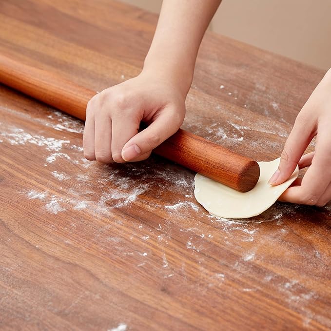 Wood Rolling Pins for Baking- Fulimax 16" Classic Wooden Rolling Pin for Dough, Rodillo Para Masa for Fondant Pizza Pie Crust Cookie Pastry Pasta, Baking Essentials, Rosewood - Image 3