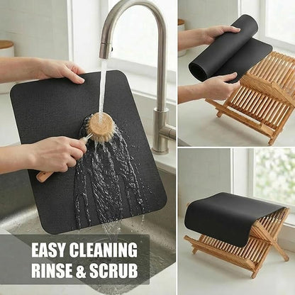 Customizable 24"L x 5.5"W Kitchen Sink Faucet Mat & 24"Lx16"W Dish Drying Mat Set - Absorbent Microfiber Splash Guard Trimmable to Fit 2 & 3 Holes Faucet & Soap Dispenser - Cuttable Counter Protector