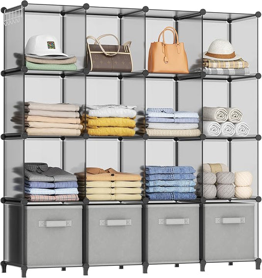 HOMIDEC Closet Organizers and Storage, 16 Cube Storage Organizer, Portable Closet Organizer Cubes Shelves for Clothes, Bedroom, Wardrobe, Kids Room, Bathroom, Grey by DecorateYourHome