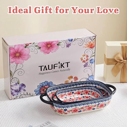 Ceramic Casserole Dishes for Oven, Hand-painted Polish Pottery Baking Dish Set of 2, 0.8QT / 2QT Porcelain Casserole Dishes with Handles, Baking Pan Lasagna Pan, Gift for Family/Friend (Red) - Image 8