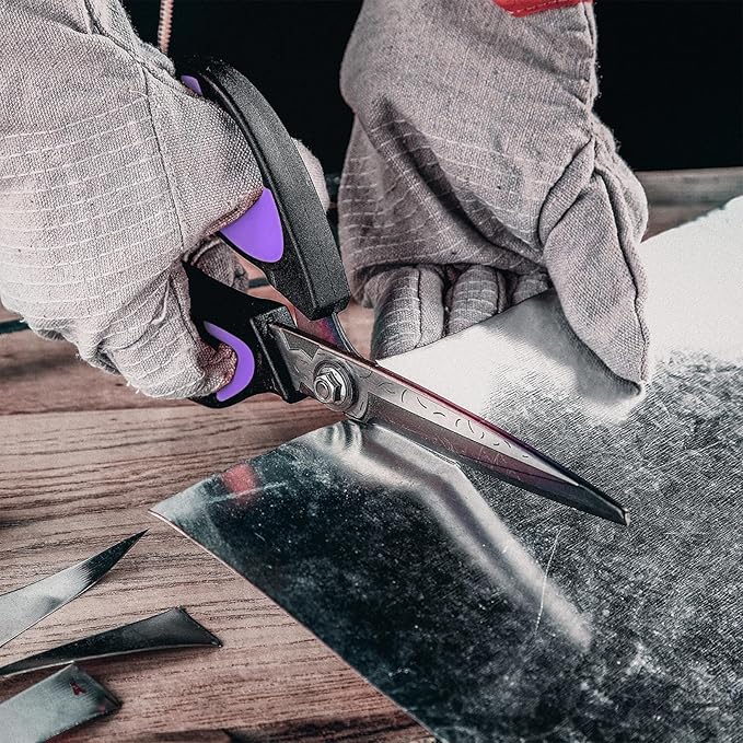 LIVINGO Heavy Duty Industrial Scissors: 10" Utility Stainless Steel Scissors all Purpose Premium Titanium Coating Forged Shop Shears for Household Pruning, Gardening, Construction, Black & Purple - Image 5