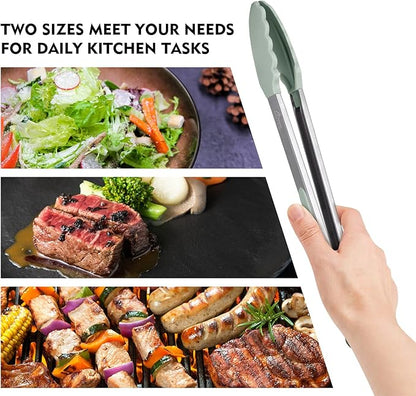 Hotec Premium Stainless Steel Locking Kitchen Tongs with Silicon Tips, Set of 2-9" and 12" Light Green - Image 5