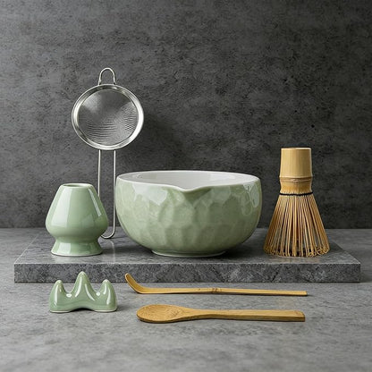 Clay&Fire Matcha Whisk Set, 9 pcs Ceramic Matcha Set, Gifts for Women,Matcha Bowl with Spout and Whisk, Matcha Kit for Matcha Lovers, Ideal Gift Christmas, Birthday, Anniversary(Pink) (Jade Green) by FocusonMatchaWhiskSet
