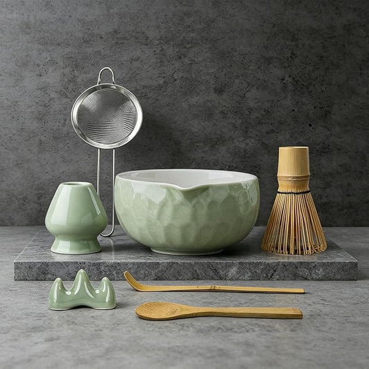 Clay&Fire Matcha Whisk Set, 9 pcs Ceramic Matcha Set, Gifts for Women,Matcha Bowl with Spout and Whisk, Matcha Kit for Matcha Lovers, Ideal Gift Christmas, Birthday, Anniversary(Pink) (Jade Green) by FocusonMatchaWhiskSet
