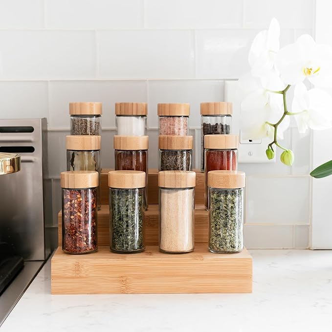 SAVVY & SORTED Glass Spice Jars with Label, 24PK Round Bamboo Jar Spices Set 4oz, 374 Spice Labels, Pepper Grinder, Empty Herb Seasoning Containers, Funnel and Shaker Lids - Image 2