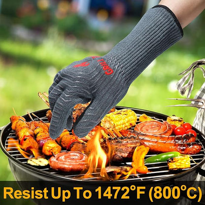 QUWIN BBQ Gloves, Oven Gloves 1472℉ Extreme Heat Resistant, Grilling Gloves Silicone Non-Slip Oven Mitts, Kitchen Gloves for BBQ, Grilling, Cooking, Baking-1 Pair… (Grey, One Size(Long Cuff)) - Image 2