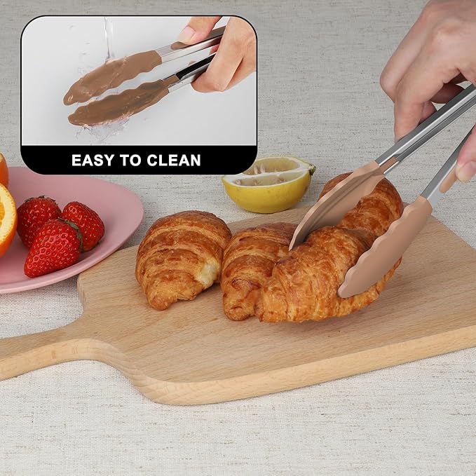 Hotec Mini Silicone Kitchen Tongs for Cooking - 7-Inch Small Serving Tongs with Silicone Tips, Set of 3 (Neutral Color) - Image 6