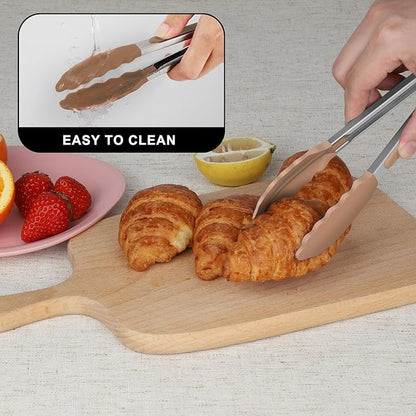 Hotec Mini Silicone Kitchen Tongs for Cooking - 7-Inch Small Serving Tongs with Silicone Tips, Set of 3 (Neutral Color) - Image 6