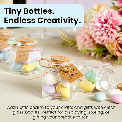 BLUE PANDA 30 Pack Small Glass Bottles with Cork Lids, 50ml Mini Jars with Twine & Tags – Square Glass Bottles for Spices, Spell Jars, Crafts, Party Favors, Weddings & DIY Storage