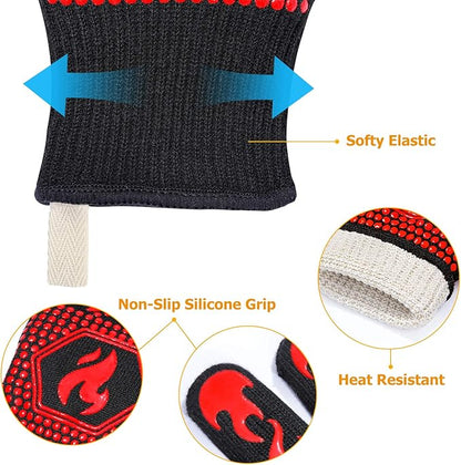 QUWIN BBQ Gloves, BBQ Accessories 1472℉ Extreme Heat Resistant, Grilling Gloves Silicone Non-Slip Oven Mitts, Kitchen Gloves for BBQ, Grilling, Cooking, Baking-1 Pair… (One Size Fits Most, Red) - Image 6