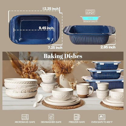 Artena Baking Dish 2.3 Quarts, Casserole Dishes For Oven, Baking Pan With Handles, Lasagna Pan Deep, Large Casserole Dish, Rectangular Ceramic Bakeware, Blue (Only Baking Dish) - Image 2