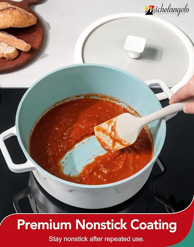 MICHELANGELO 8-Quart Soup Pot with Lid - Nonstick Large Ceramic Stock Pot for Induction Cooktop, 8qt Non Stick Cooking Pots with Silicone Handle Covers & Pot-Holder, Cream - Image 3
