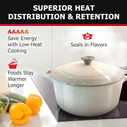 Mueller 6qt Enameled Cast Iron Dutch Oven, Heavy-Duty Casserole and Braiser Pan with Lid and Knob, Oven-Safe up to 500° F & Across All Cooktops, White - Image 4