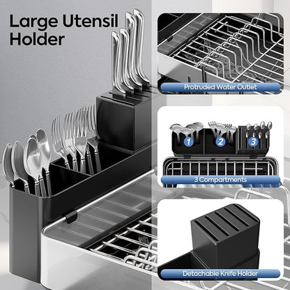 Urackify Dish Drying Rack for Kitchen Counter - Stainless Steel Dish Drainer with Drain Board, Removable Utensil Holder, Rust-Proof Plate, Non-Slip Feet, Large Capacity for 10 Plates 6 Bowls 4 Cups - Image 4