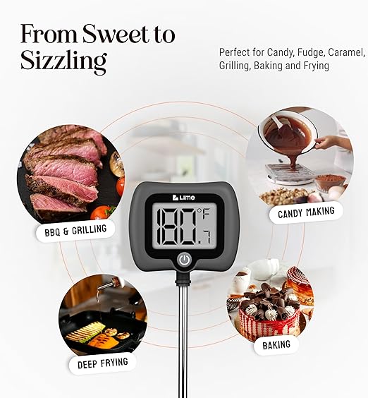 Digital Candy Thermometer with Pot Clip, 10" Long Stainless Steel Probe, Instant Read Kitchen Thermometer for Cooking, Baking, and Candy Making (Dark Gray) - Image 6