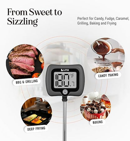 Digital Candy Thermometer with Pot Clip, 10" Long Stainless Steel Probe, Instant Read Kitchen Thermometer for Cooking, Baking, and Candy Making (Dark Gray) - Image 6