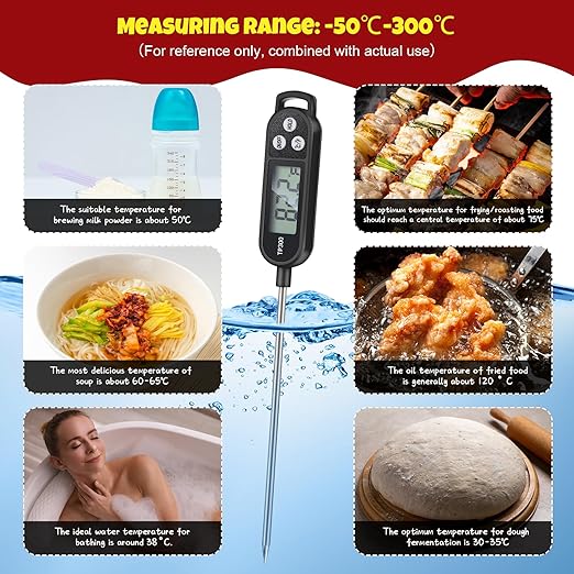 Copkim 3 Pcs Instant Read Meat Thermometer with Long Probe 9.65 Inch Kitchen Cooking Food Candy Waterproof Digital Thermometer for BBQ Water Milk Yogurt Liquid Cooking (Black,White,Red) - Image 5