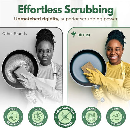 AIRNEX Plant-Based Scouring Pads for Dishes - Coconut Husk Non Scratch Scrub Pads - Natural Kitchen Scrubbing Pads for Pots & Pans - Eco Friendly & Non Abrasive Dish Scrubber Pads - Pack of 12 - Image 3