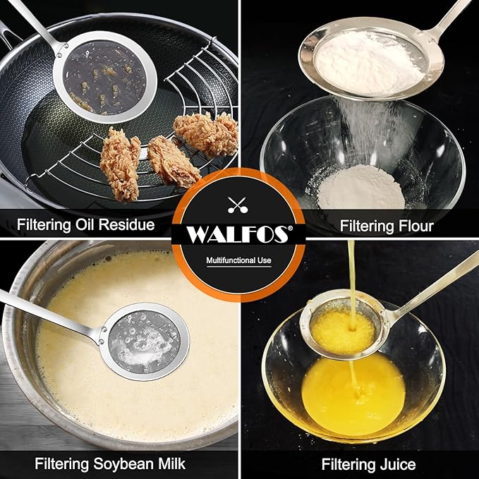 Walfos Fat Skimmer Spoon, 304 Stainless Steel Fat skimmer For Cooking, Fine Mesh Strainer, Food Strainer Fit For Separation Of The Floating Foam, Fat, Grease - Set of 2 Sise - Image 5