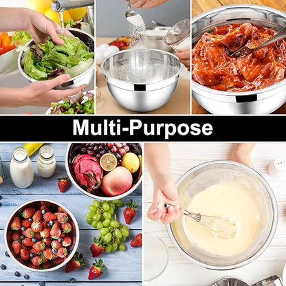 E-far Mixing Bowls with Lids, 12-Piece Stainless Steel Salad Bowls Metal Nesting Bowls for Baking Cooking and Prepping, Airtight Lids & Stackable Design, Size 7, 4.5, 3, 1.5, 1.2, 0.7 QT (Black) - Image 4