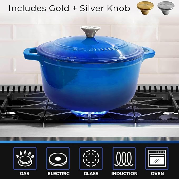Mueller 6qt Enameled Cast Iron Dutch Oven, Heavy-Duty Casserole and Braiser Pan with Lid and Knob, Oven-Safe up to 500° F & Across All Cooktops, Aqua Blue - Image 6