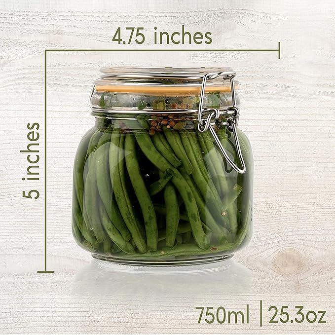 Hovico 25 oz Glass Jars With Airtight Lids And Leak Proof Rubber Gasket,Wide Mouth Mason Jars With Hinged Lids For Kitchen Canisters 750ml, Glass Storage Containers - Image 2