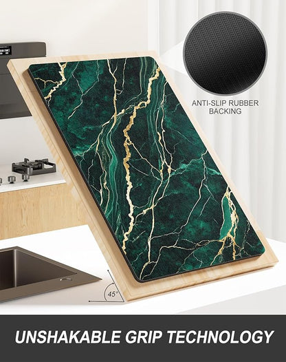 Rnivvi Dish Drying Mat for Kitchen Counter, 12 x 19" Cute Marble Super Absorbent Draining Pad, Non-Slip Heat Resistant Coffee Bar Mats for Coffee Machine Station Accessories, Green Gold Dish Rack Pad - Image 5