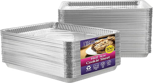 Aluminum Pans Half Size Cookie Sheet 100 Count Durable Nonstick Baking Sheets 17.75" x 12.75" by NicoleHomeCollection