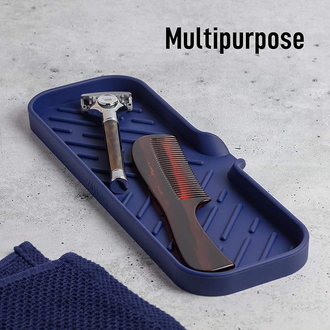Zulay Kitchen Large Silicone Sponge Holder (12x4) – Flexible Sink Organizer Tray for Kitchen & Bathroom – Multipurpose Soap Dish for Sponges, Makeup, Trinkets & More (Dark Blue) - Image 5