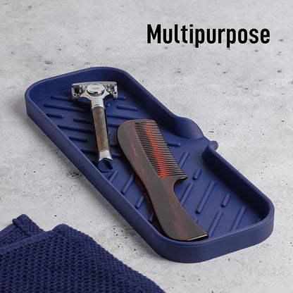 Zulay Kitchen Large Silicone Sponge Holder (12x4) – Flexible Sink Organizer Tray for Kitchen & Bathroom – Multipurpose Soap Dish for Sponges, Makeup, Trinkets & More (Dark Blue) - Image 5